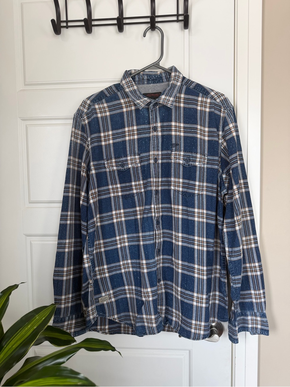 Men's Ed Hardy Blue Plaid Flannel Shirt - Classic Long Sleeve